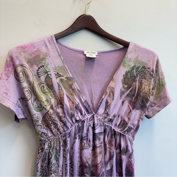 Vintage DB Sport Y2K Top V Neck babydoll purple peacock floral - Picture 5 of 8